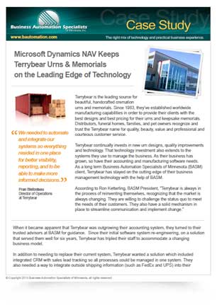 Microsoft Dynamics NAV Keeps Terrybear Urns & Memorials on the Leading Edge of Technology
